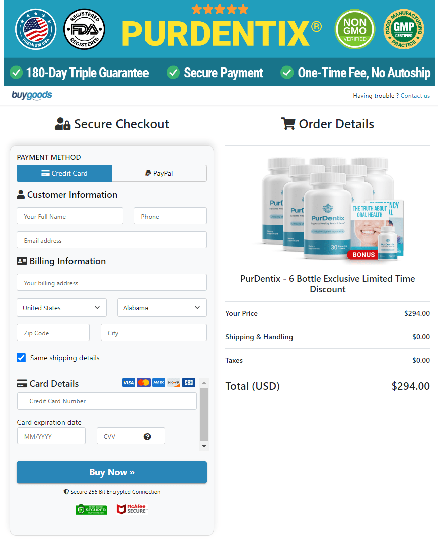 PurDentix order page